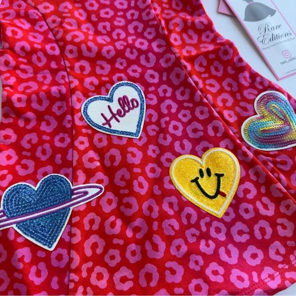 Rare Editions Toddler Girls Leopard Print Patches Dress Pink/Red NWT NEW - Picture 4 of 15
